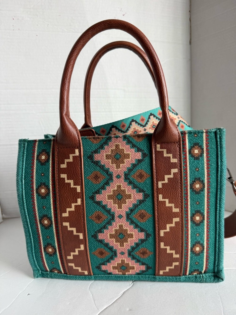 Wrangler Aztec Tote Bag for Women Boho Shoulder Purses and Handbags, Turquoise - Picture 3 of 16